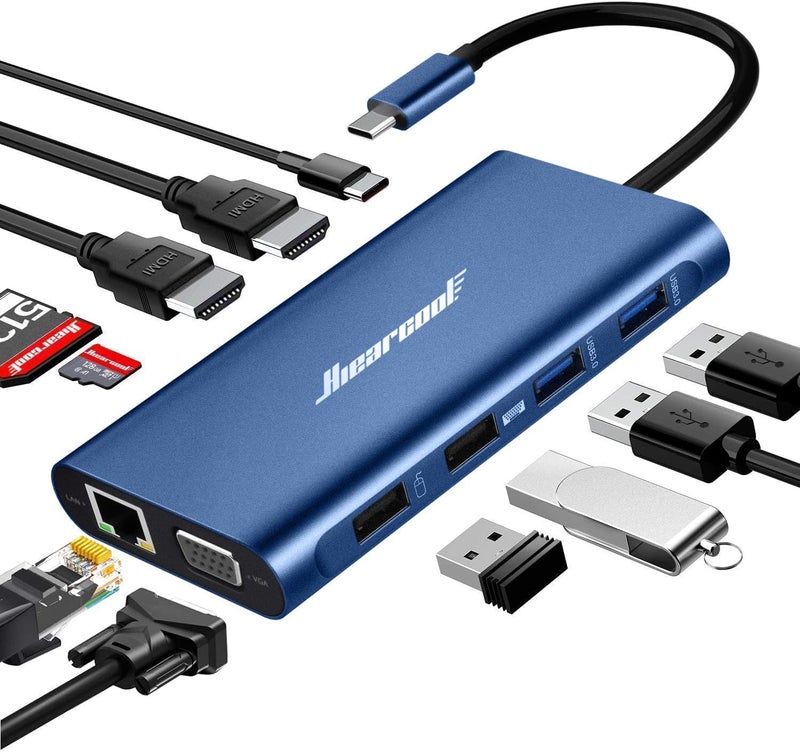 Hiearcool USB C Docking Station Dual Monitor, 11 in 1 Triple Display USB C Laptop Docking Station with 2 HDMI VGA, Type C Dongle Dock Compatible for Thunderbolt 3 4 Laptops - Image 1